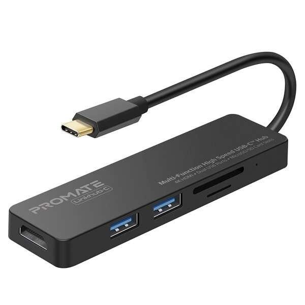 Promate USB Hub, LINKHUB C (USB-C 5in1 HUB, 1x4K HDMI, 2xUSB 3.0, SD,mSD,
fekete)