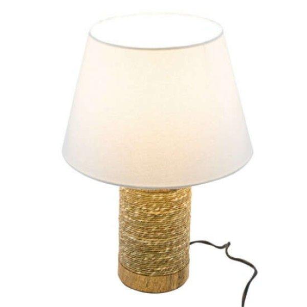 Geh.12406128 Asztali lámpa fa/háncs alappal,fehér lámpabúrával 30x30x43cm
