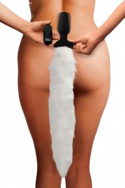 Vibrációs análdugó távirányítóval Furry Fox (53,3 cm), fehér