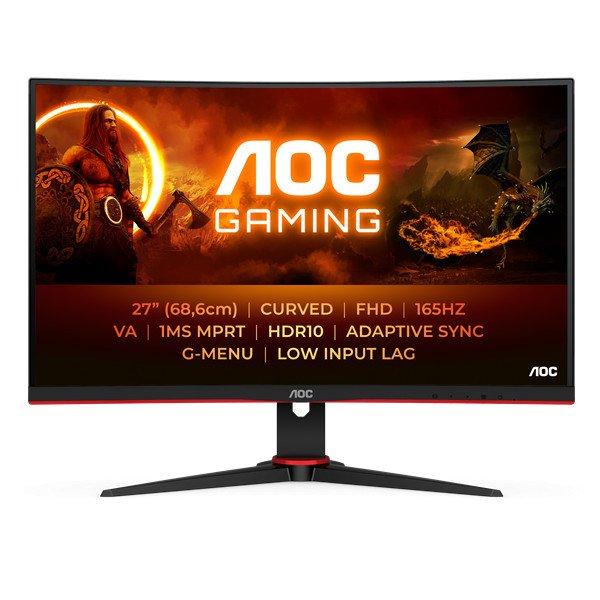 AOC Ívelt Gaming 165Hz VA monitor 27" C27G2E/BK, 1920x1080, 16:9,
250cd/m2, 1ms, 2xHDMI/DisplayPort/VGA
