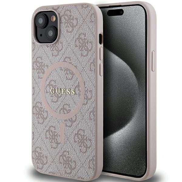 Guess 4G Collection bőr fém logós MagSafe tok iPhone 14/15/13 - Rózsaszín