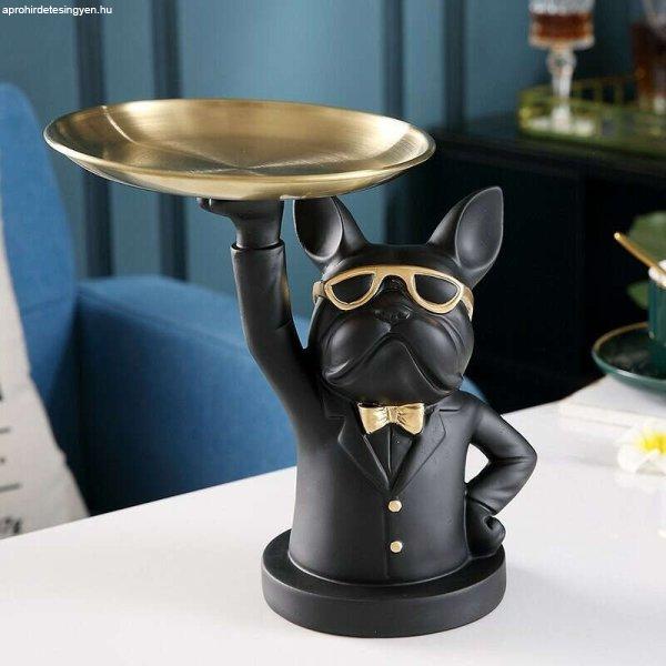 Kutya alakú dekoratív szobor Fekete fenti tálca
