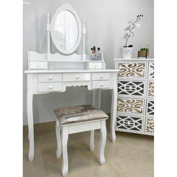 MCT Szépségfésülködő asztal/smink, fehér, tükörrel és székkel,
90x40x146 cm, Vintage