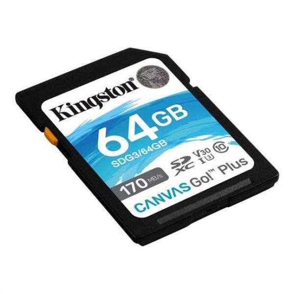 FL Kingston 64GB SD Canvas Go Plus (SDXC Class 10 UHS-I U3) (SDG3/64GB) memória
kártya