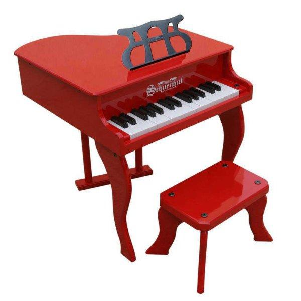 Fa zongora gyerekeknek, székkel, 48 cm, piros
