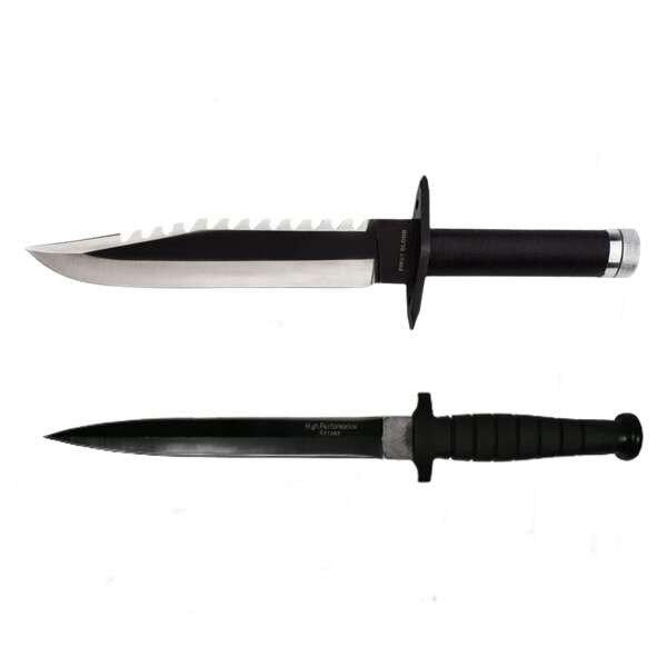Két vadászkésből álló készlet, Taktikai kés, IdeallStore®, Rozsdamentes
acél, Fekete
