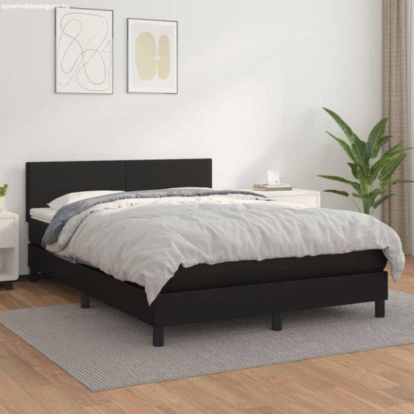 Fekete műbőr rugós ágy matraccal 140 x 200 cm