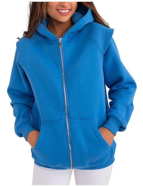 Kék, nagyméretű kapucnis pulóver