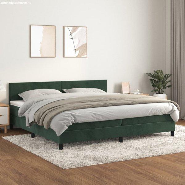 Sötétzöld bársony rugós ágy matraccal 200x200 cm