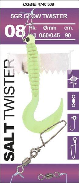 Spro Salt Twister 5g 1/0# 90cm 1db Glow gumi+jig szett (4740-508)