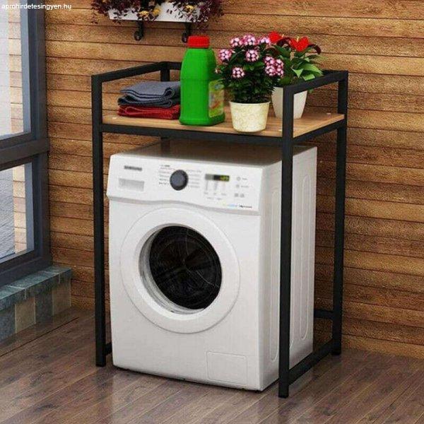 Elite Home® masszív fém fürdőszobai polc mosógép fölé fa polccal,
fekete - 100 cm