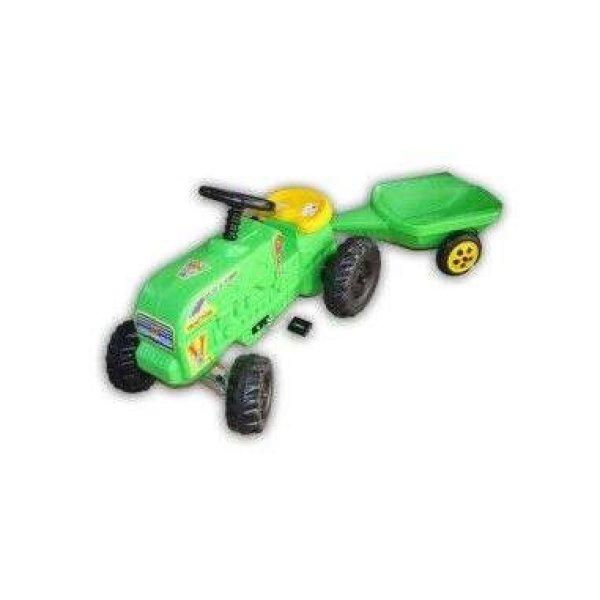 Gyermek traktor, pedálokkal és utánfutóval, zöld