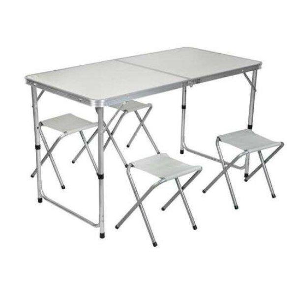 Összecsukható asztal, kemping, 4 székkel, alumínium, 120x70x70 cm, Malatec