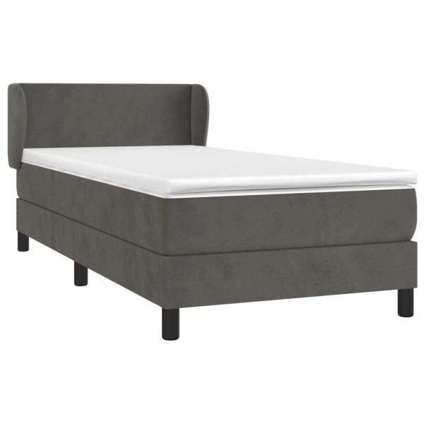 Sötétszürke bársony rugós ágy matraccal 90 x 200 cm