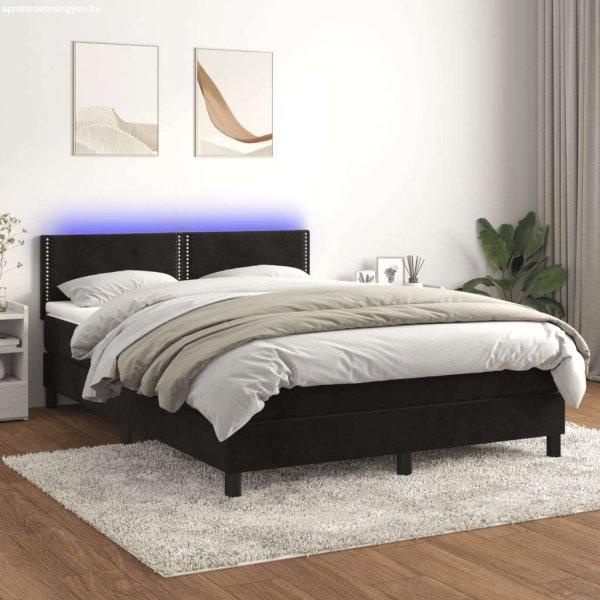 vidaXL fekete bársony rugós és LED-es ágy matraccal 140x200 cm
