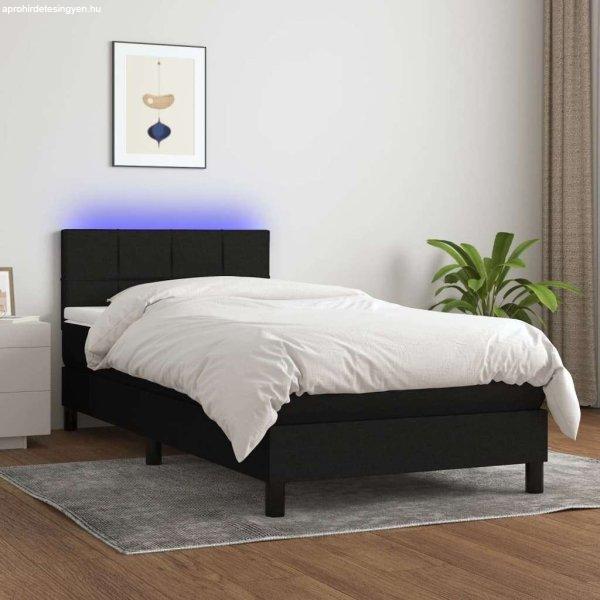 vidaXL fekete szövet rugós és LED-es ágy matraccal 90x190 cm
