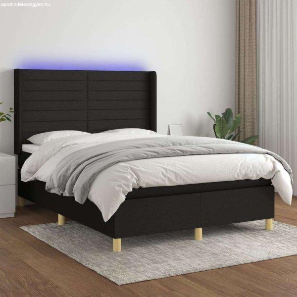 vidaXL fekete szövet rugós és LED-es ágy matraccal 140x190 cm