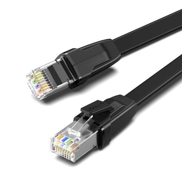 UGREEN NW134 lapos hálózati kábel fém csatlakozókkal, Ethernet RJ45, Cat.8,
U / FTP, 1 m (fekete)