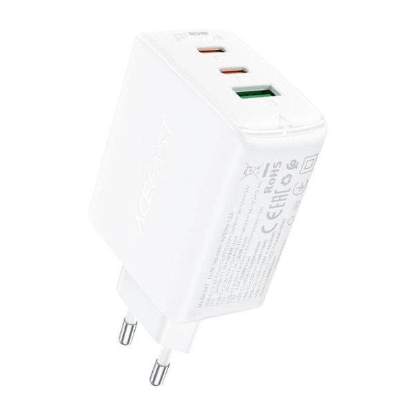 Acefast A41 hálózati töltő, 2x USB-C + USB, GaN 65W (fehér)