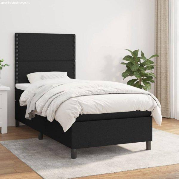 Fekete szövet rugós ágy matraccal 100 x 200 cm