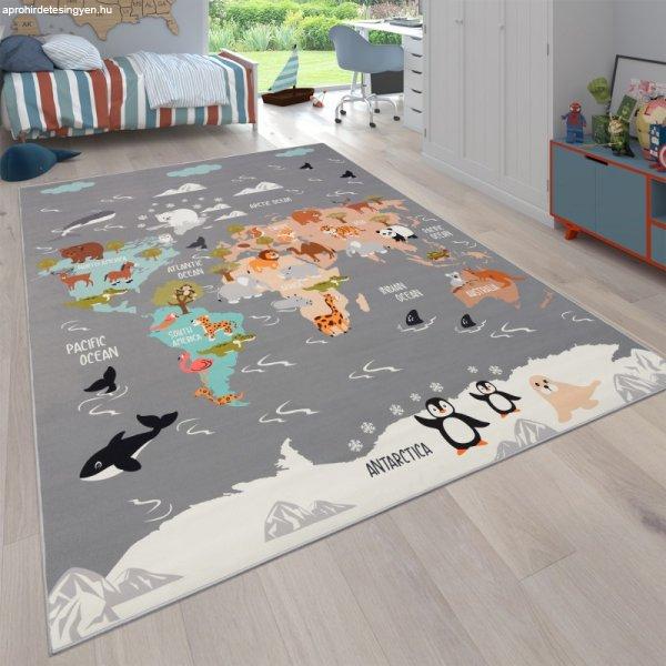 Csúszásmentes gyerekszőnyeg világ térkép állatos színes gyerekszoba
szőnyeg 160x220 cm