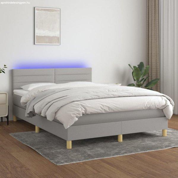 Világosszürke szövet rugós és LED-es ágy matraccal 140x190 cm