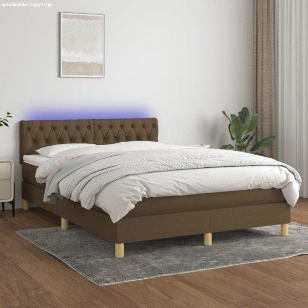 Barna szövet rugós és LED-es ágy matraccal 140x200 cm