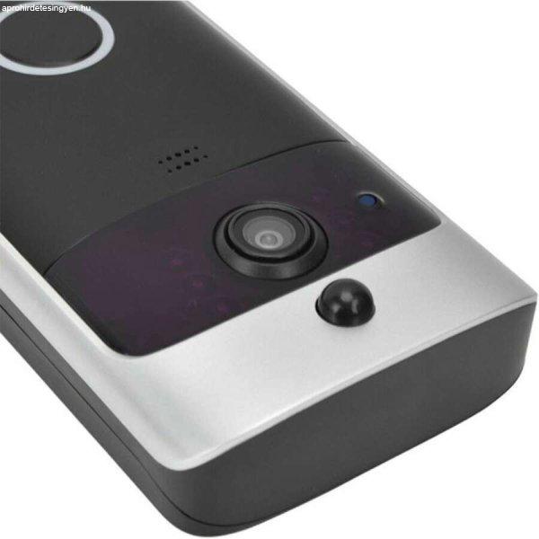 WiFi kapucsengő, beépített kamerával, vezeték nélküli, fekete-ezüst