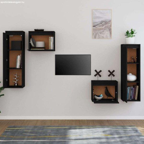 4 darab fekete tömör fenyőfa tv-szekrény