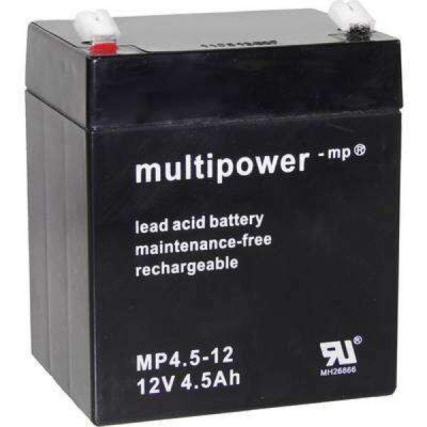 multipower PB-12-4,5-4,8 MP4,5-12 Ólomakku 12 V 4.5 Ah Ólom-vlies (AGM) (Sz x
Ma x Mé) 90 x 107 x 70 mm 4,8 mm-es laposérintkezős dugó ...