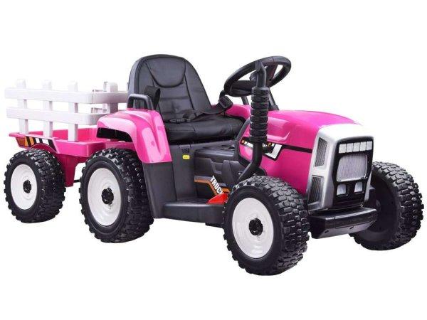 Rózsaszín gyermektraktor pótkocsival és távirányítóval