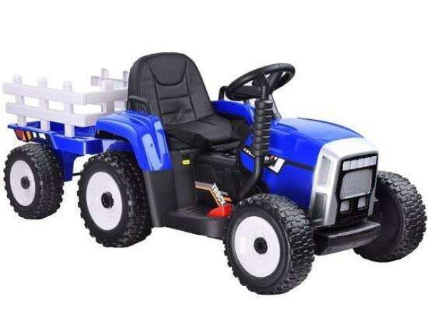 Kék gyermektraktor pótkocsival és távirányítóval