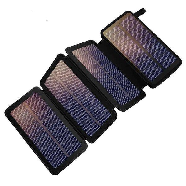 Astrum PB710 10000mAh fekete power bank 4 paneles napelemes töltéssel, 1X
Type-C, 2X USB-A (2.1A), li-polymer cellákkal