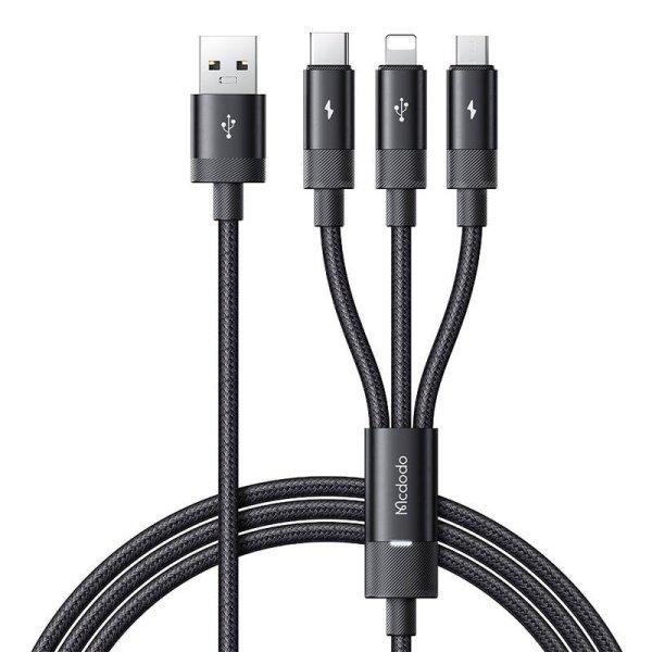 3 az 1-ben USB-USB-C / Lightning / Micro USB kábel, Mcdodo CA-5790, 3,5 A, 1,2
m (fekete)