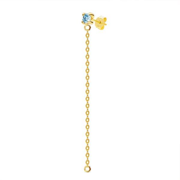 9K sárga arany fülpiercing - fülbevaló kék cirkóniával, lógós lánc
ovális láncszemekkel