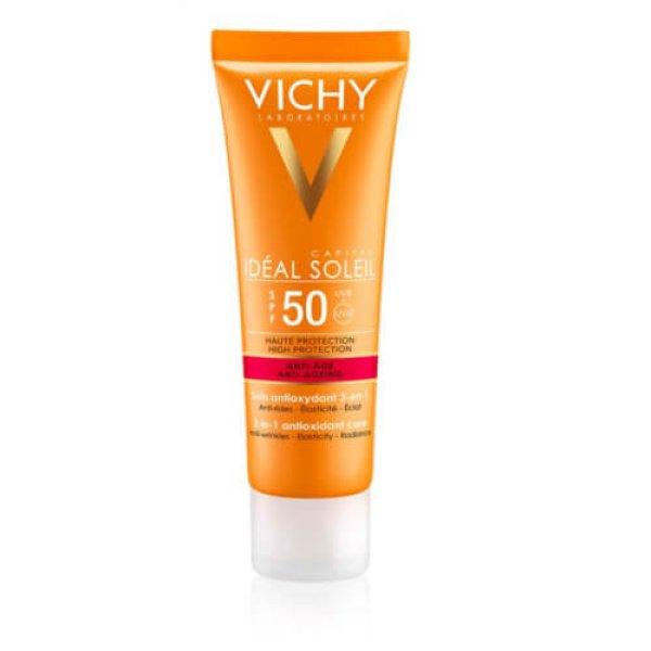 Vichy Ránctalanító napvédő krém SPF 50+
Idéal Soleil Anti-Age 50 ml
