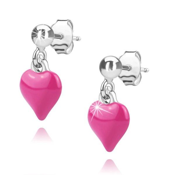 925 Ezüst fülbevaló - egy sima gyöngy, egy rózsaszín domború szív,
fülbevaló, stekkerzár
