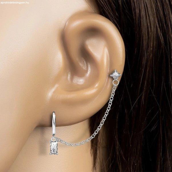 925 ezüst dupla fülbevaló - szögletes átlátszó cirkóniák, csőzáras
karika és egy stekkerzár