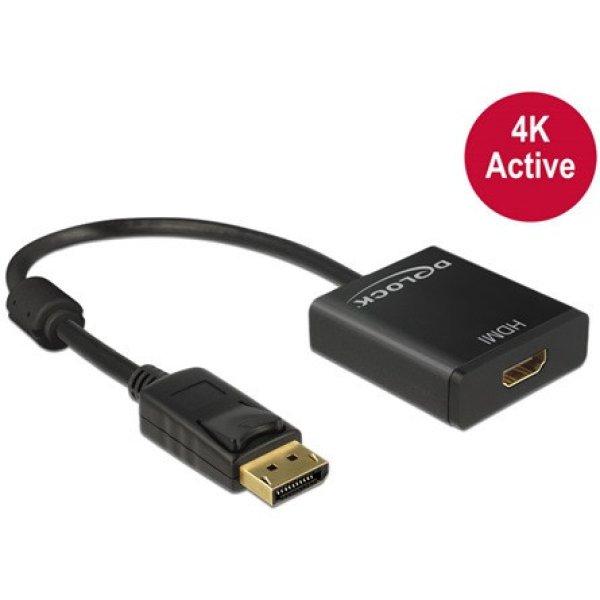 Delock DisplayPort 1.2 -> HDMI M/F aktív adapter 0.2m fekete