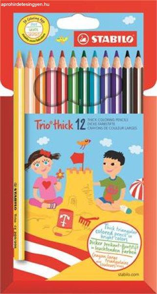 Színes ceruza készlet, háromszögletű, vastag, STABILO "Trio
thick", 12 különböző szín