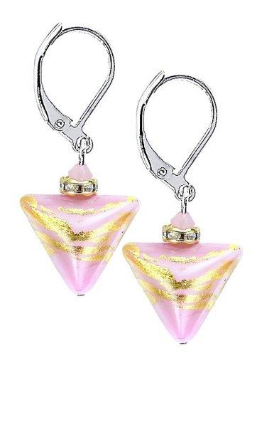 Lampglas Romantikus fülbevaló Sweet Rose Triangle 24 karátos
arannyal ellátott Lampglas ETA9 gyöngyből
