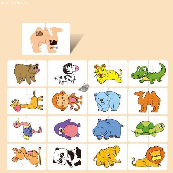 16 darabos Montessori Puzzle Kártya játék - Állatok