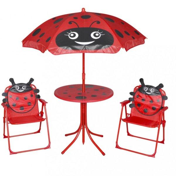 3 darabos piros kerti gyerek bisztrószett napernyővel
