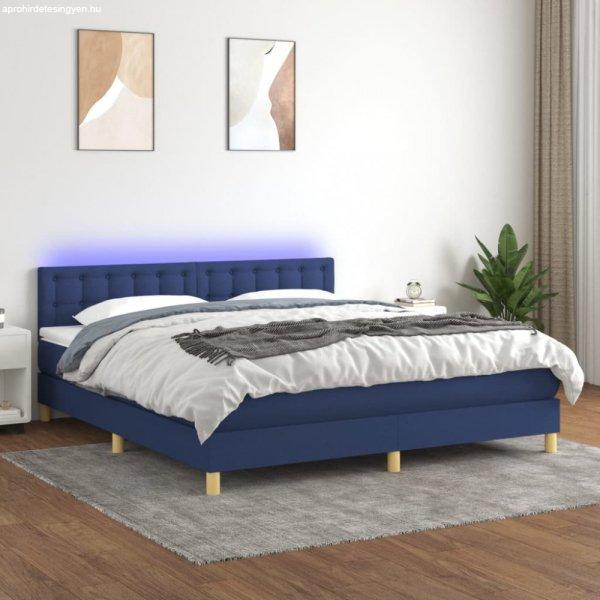 Kék szövet rugós és LED-es ágy matraccal 160x200 cm