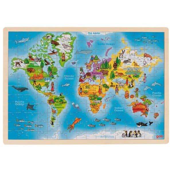 Fa puzzle, világtérkép