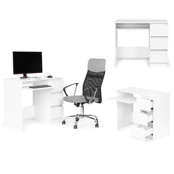 Univerzális fehér irodai számítógépes íróasztal 3 fiókkal