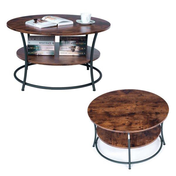 Asztal, kerek dohányzóasztal, pad, két ipari munkalap modernhome
