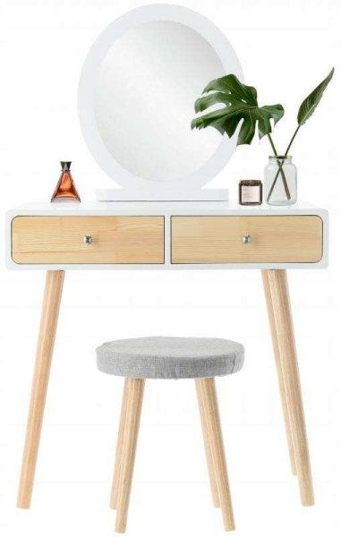 Skandináv stílusú fésülködőasztal, tükörrel, kis székkel 80 X 40 X 125
CM