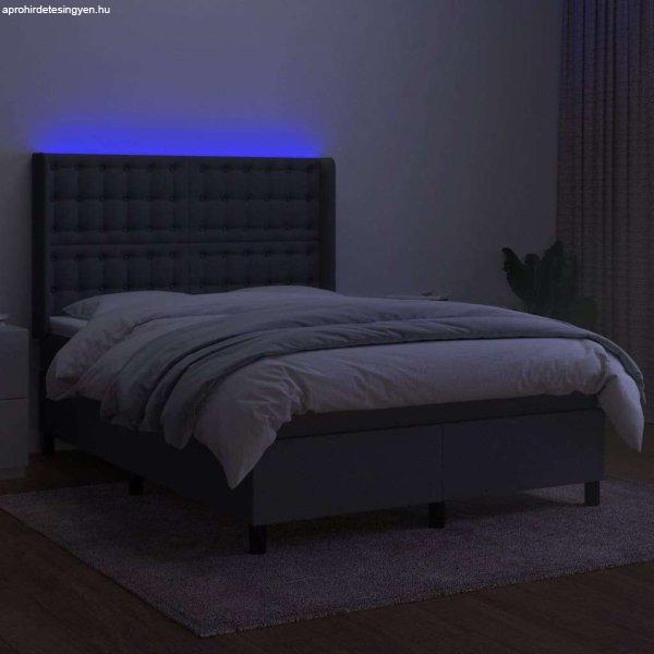 Sötétszürke szövet rugós és led-es ágy matraccal 140x200 cm