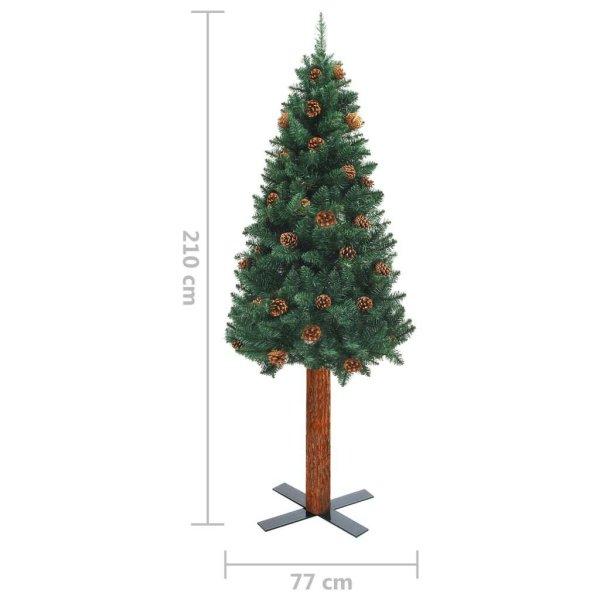 vidaXL zöld vékony PVC karácsonyfa LED-ekkel és gömbszettel 210 cm